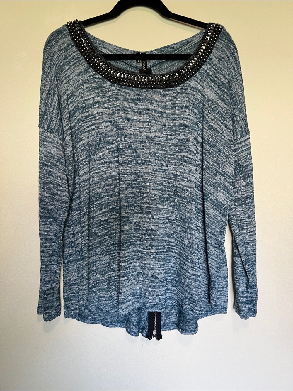 Maurices Blue Marled Knit Sweatshirt with Beaded Scoop Neck